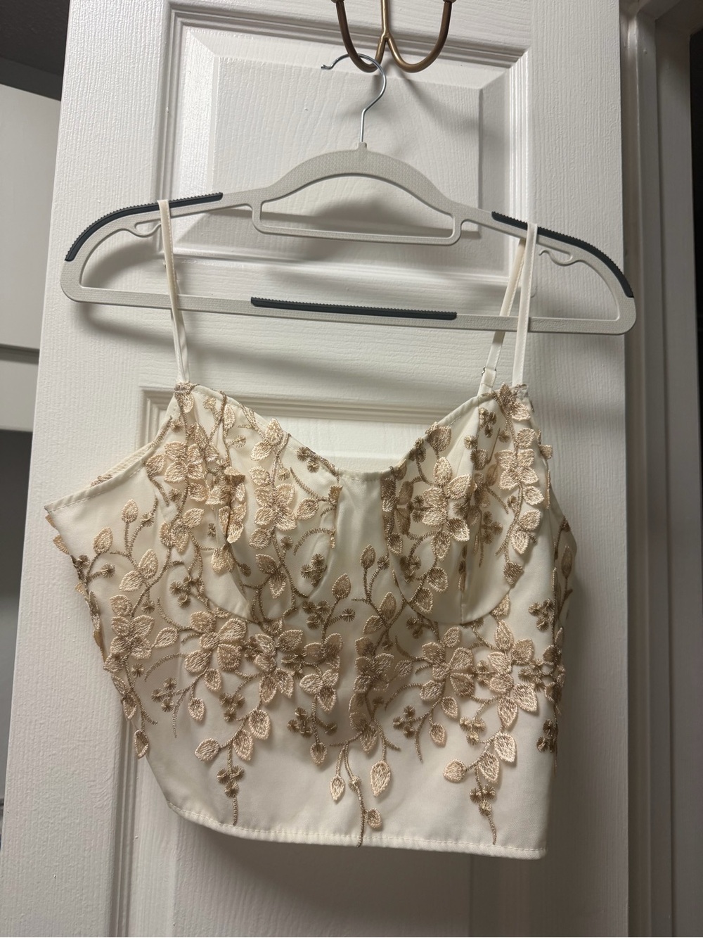 SHEIN Cream Floral Embroidered Satin Cami Tank Top